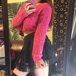 Wild Fable Hot Pink Cable Knit Soft Crop Sweater